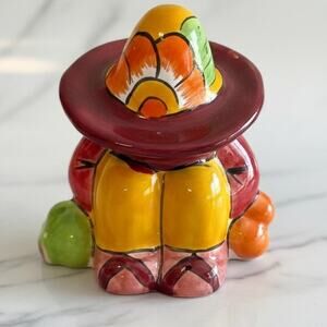 Mexican Talavera Style Sombrero Figurine Hand-Painted Pottery Folk Art Colorful
